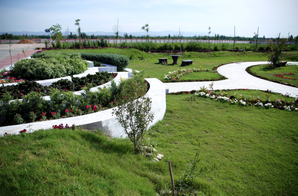 Curving paths through a green park