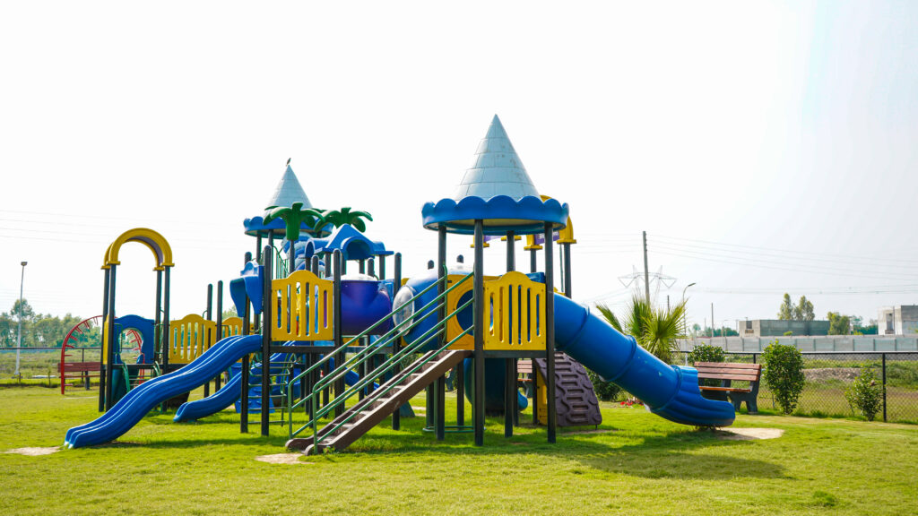 Children’s play area with slides and climbing frames